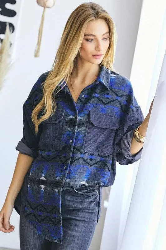 Plaid button-down pocket shacket