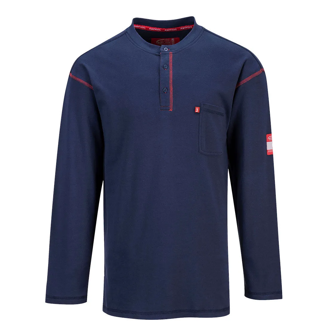 PORTWEST Navy Long Sleeve FR Henley T Shirt