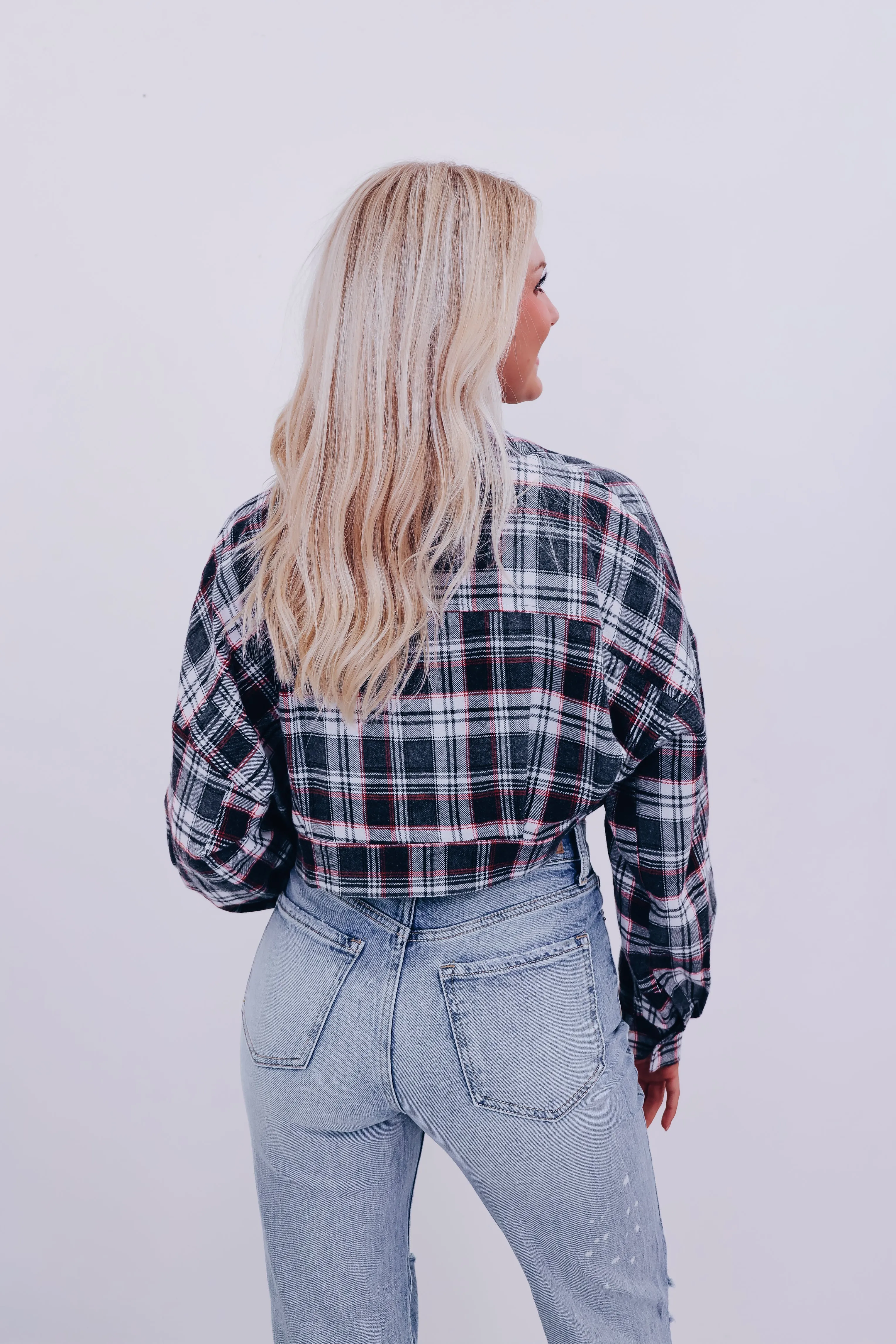 Precious Plaid Cropped Shacket - Grey Combo