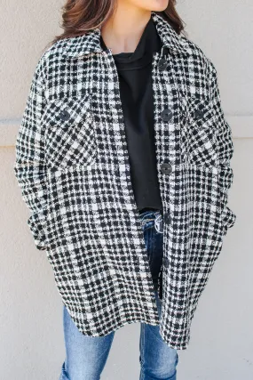 Preppy Plaid White And Black Shacket