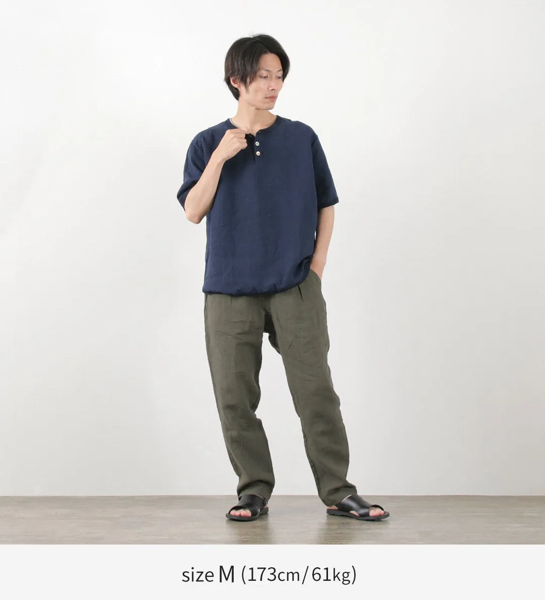 RE MADE IN TOKYO JAPAN / French Linen Henley Neck T-Shirt