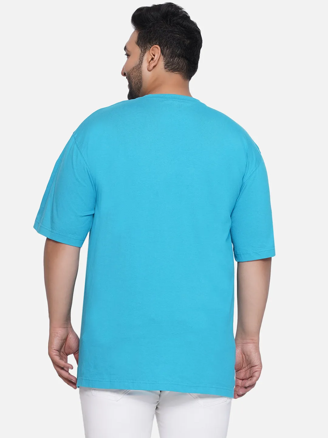 Red Head - Plus Size Men's Regular Fit Pure Cotton Blue Solid Henley Neck Half Sleeve T-Shirt