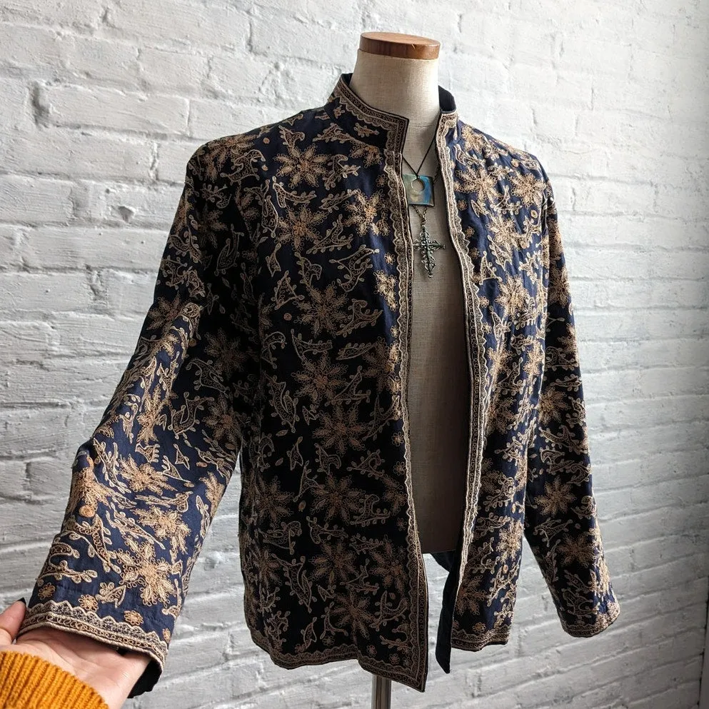 Retro 70s Floral Tapestry Blazer Chic Dark Academia Whimsygoth Shacket Jacket