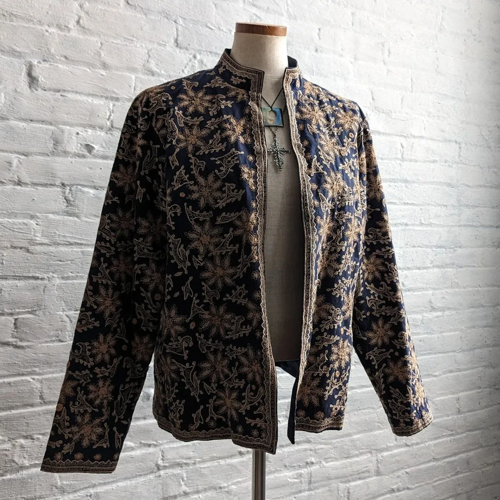 Retro 70s Floral Tapestry Blazer Chic Dark Academia Whimsygoth Shacket Jacket