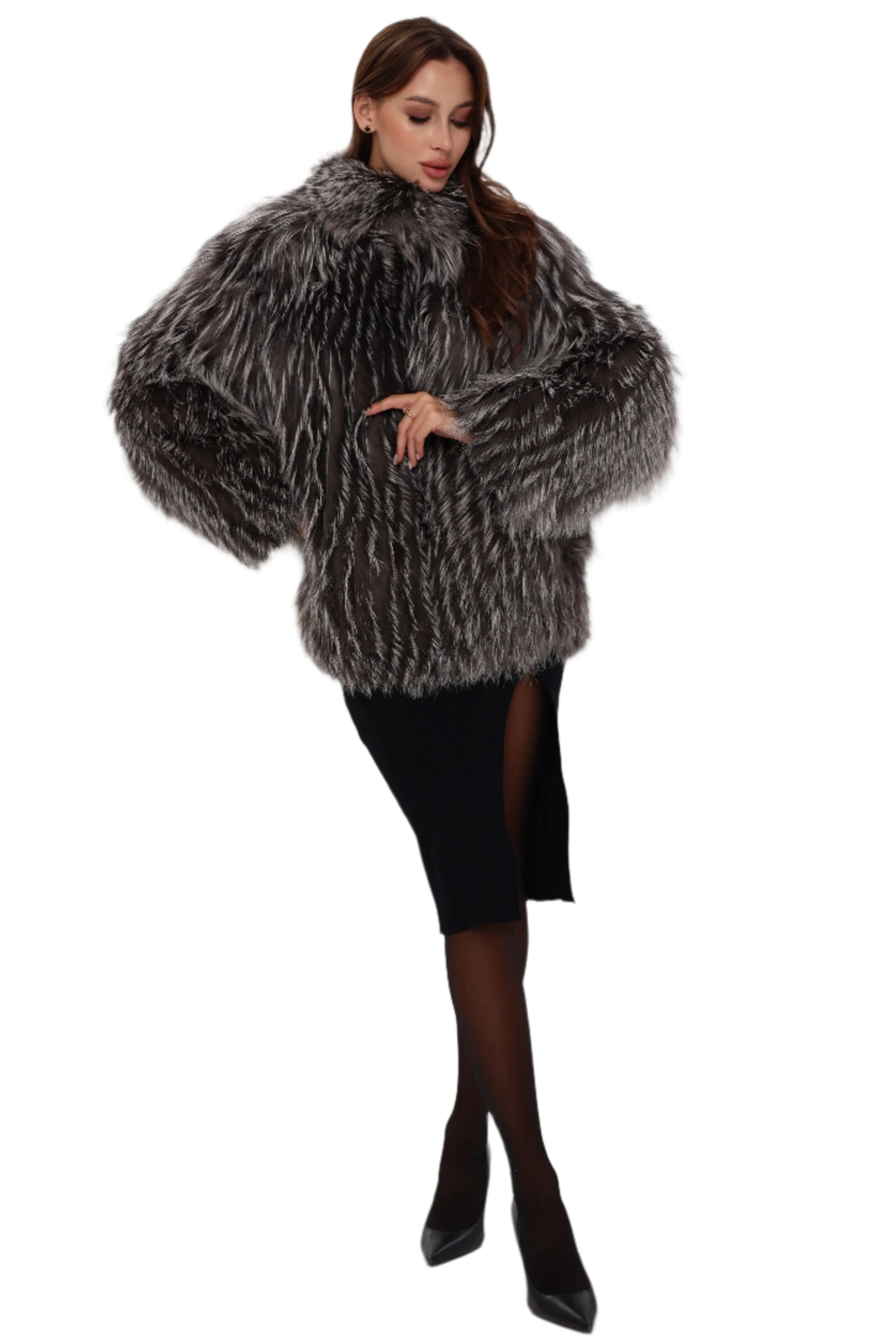 Reversible Genuine Silver Fox  Down Fill Coat