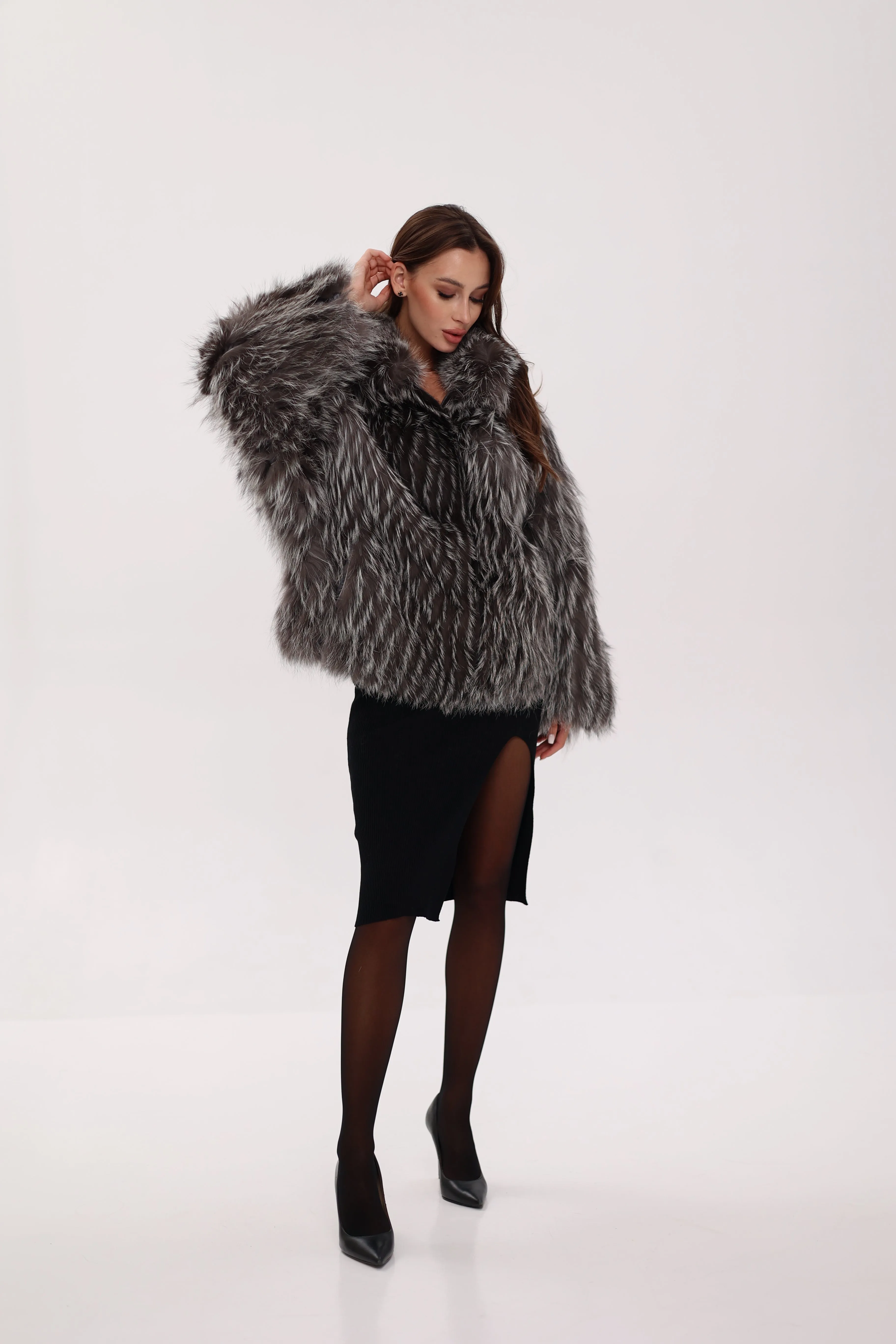 Reversible Genuine Silver Fox  Down Fill Coat