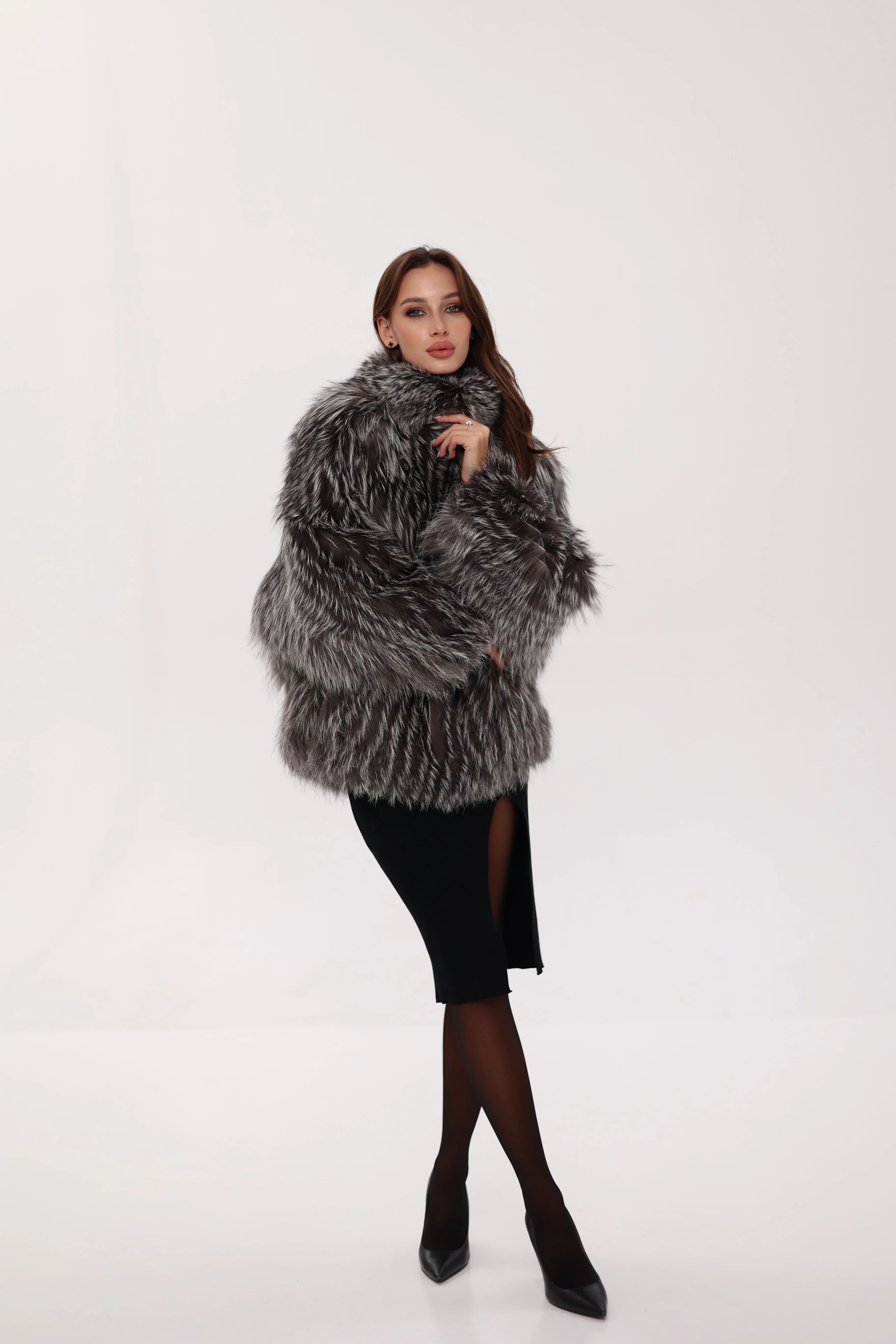 Reversible Genuine Silver Fox  Down Fill Coat