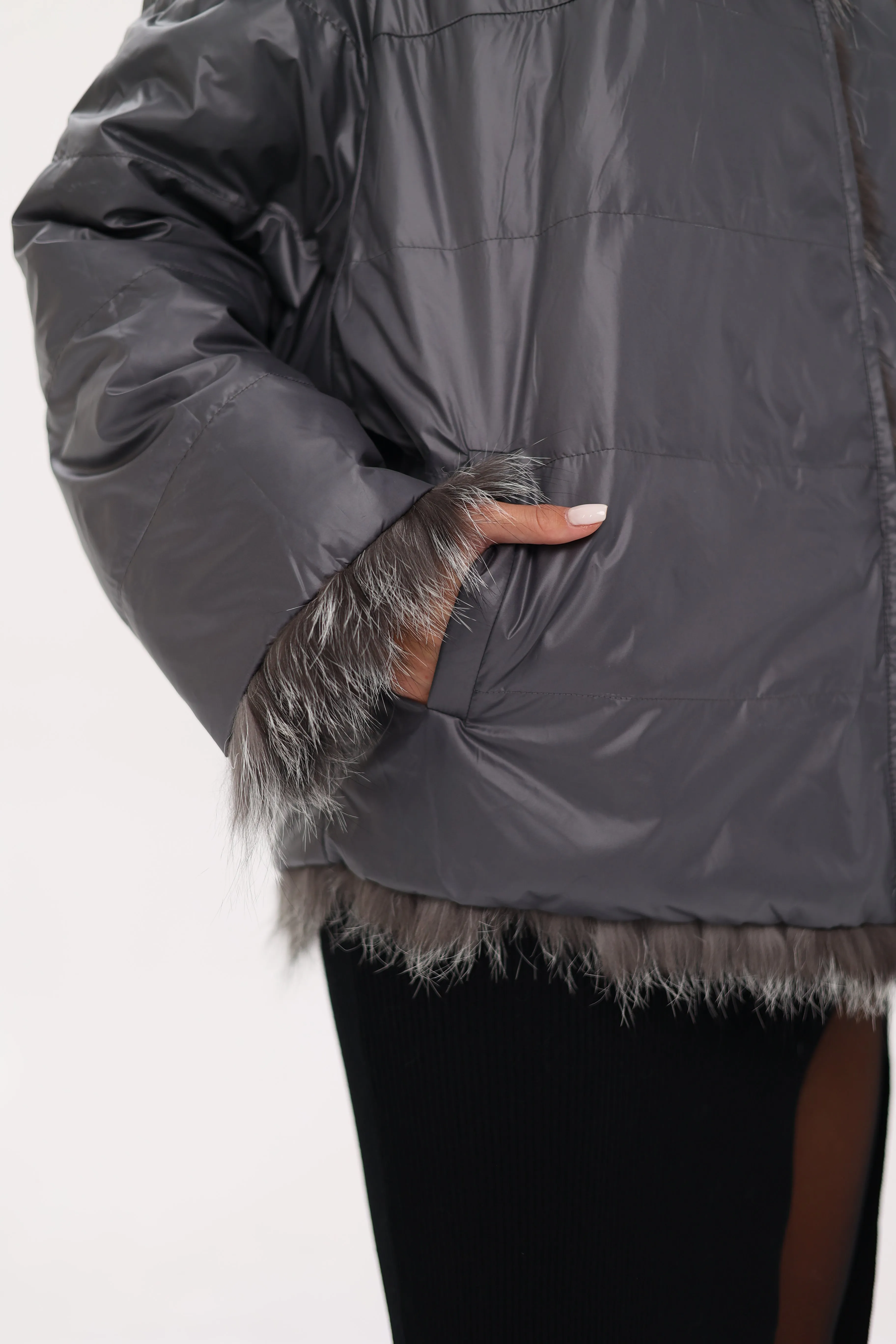 Reversible Genuine Silver Fox  Down Fill Coat