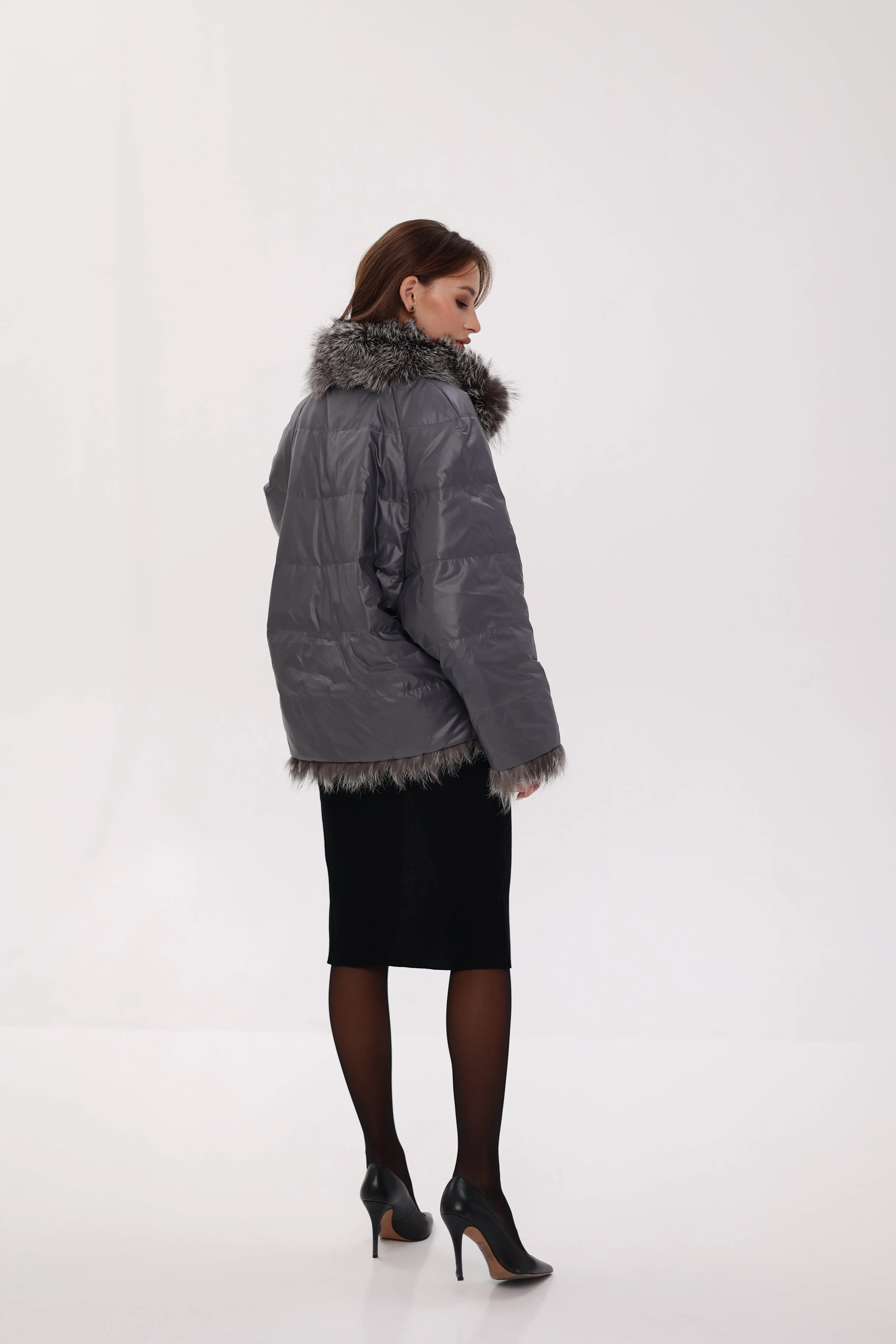 Reversible Genuine Silver Fox  Down Fill Coat