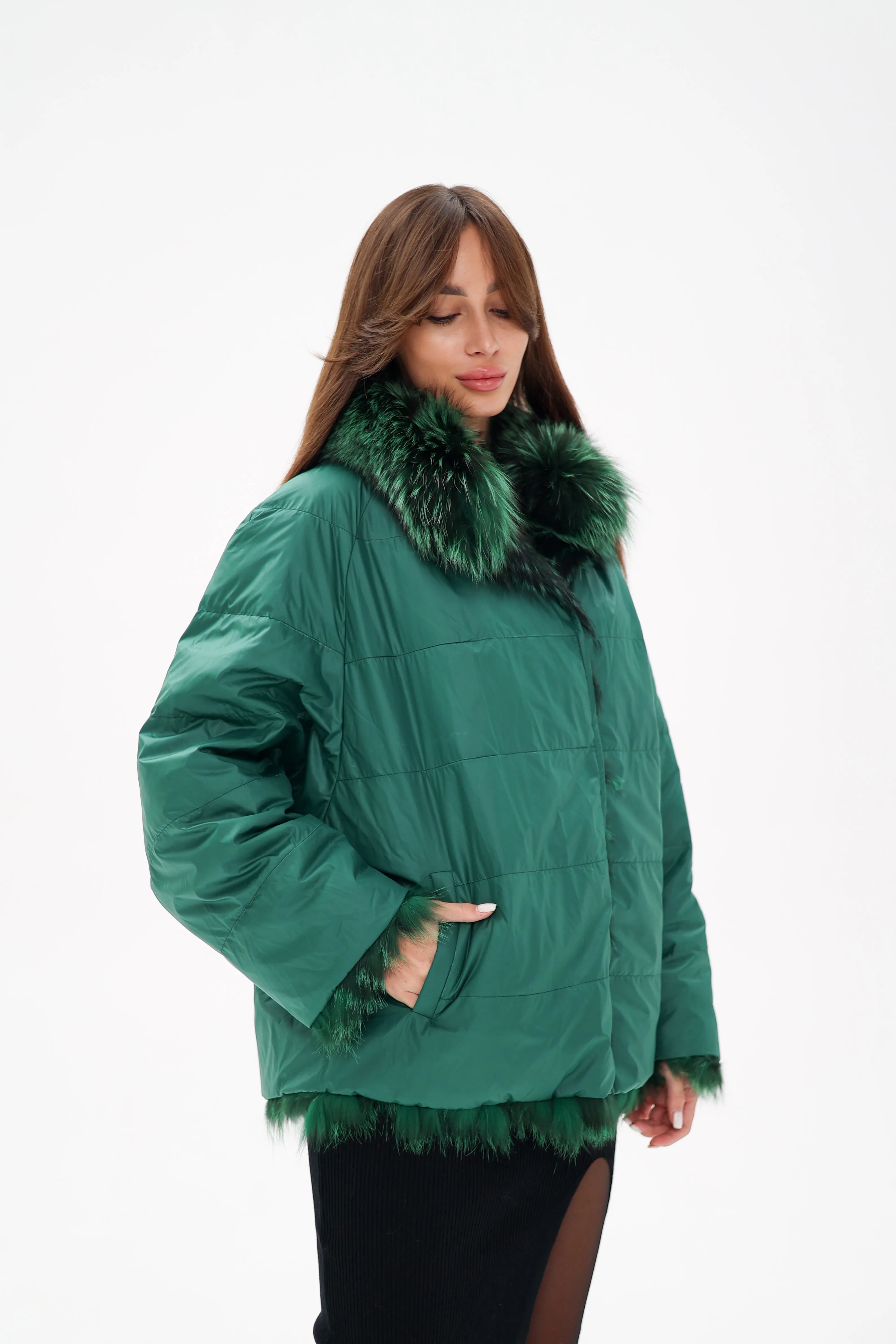 Reversible Genuine Silver Fox  Down Fill Coat