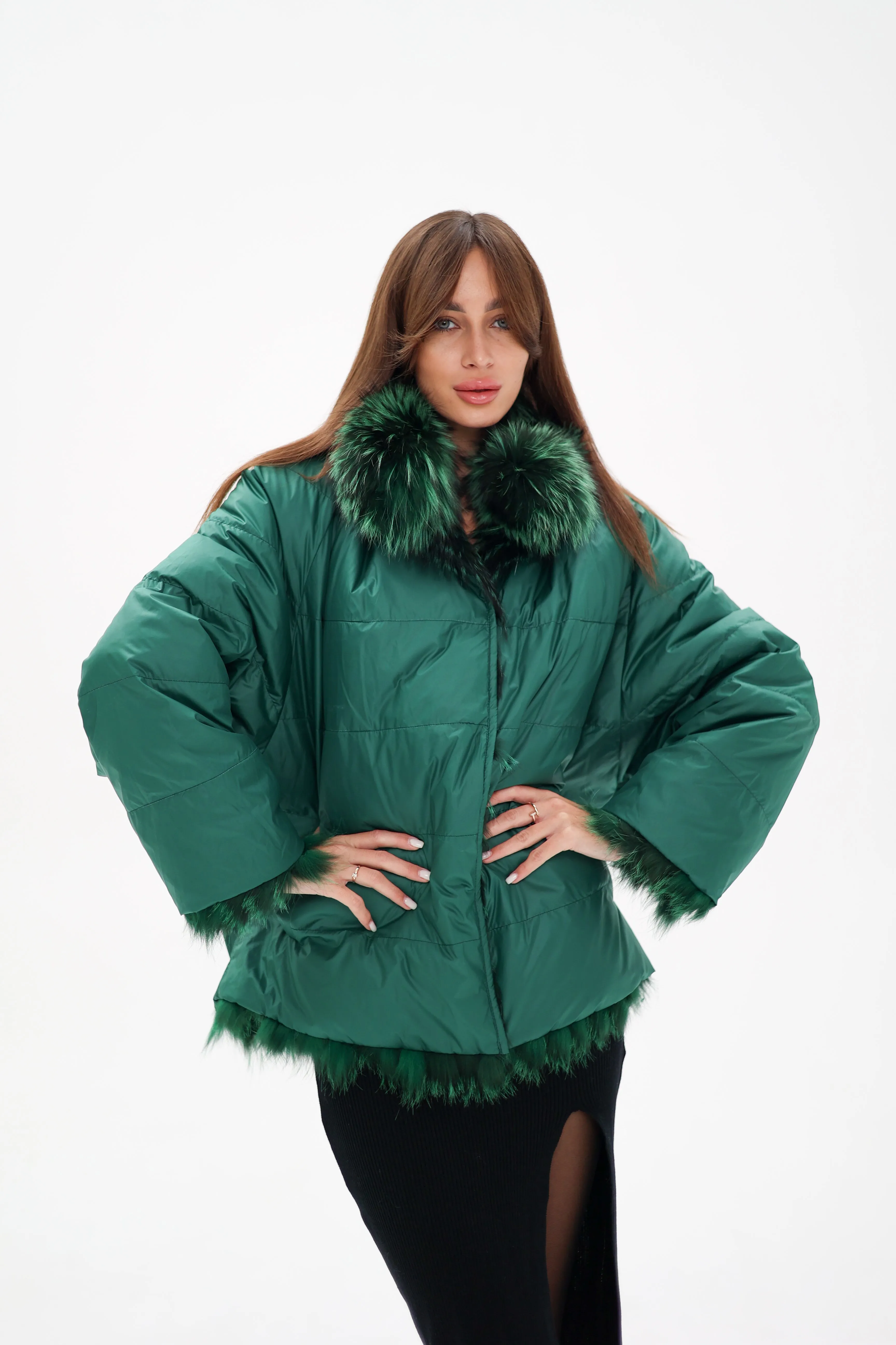 Reversible Genuine Silver Fox  Down Fill Coat