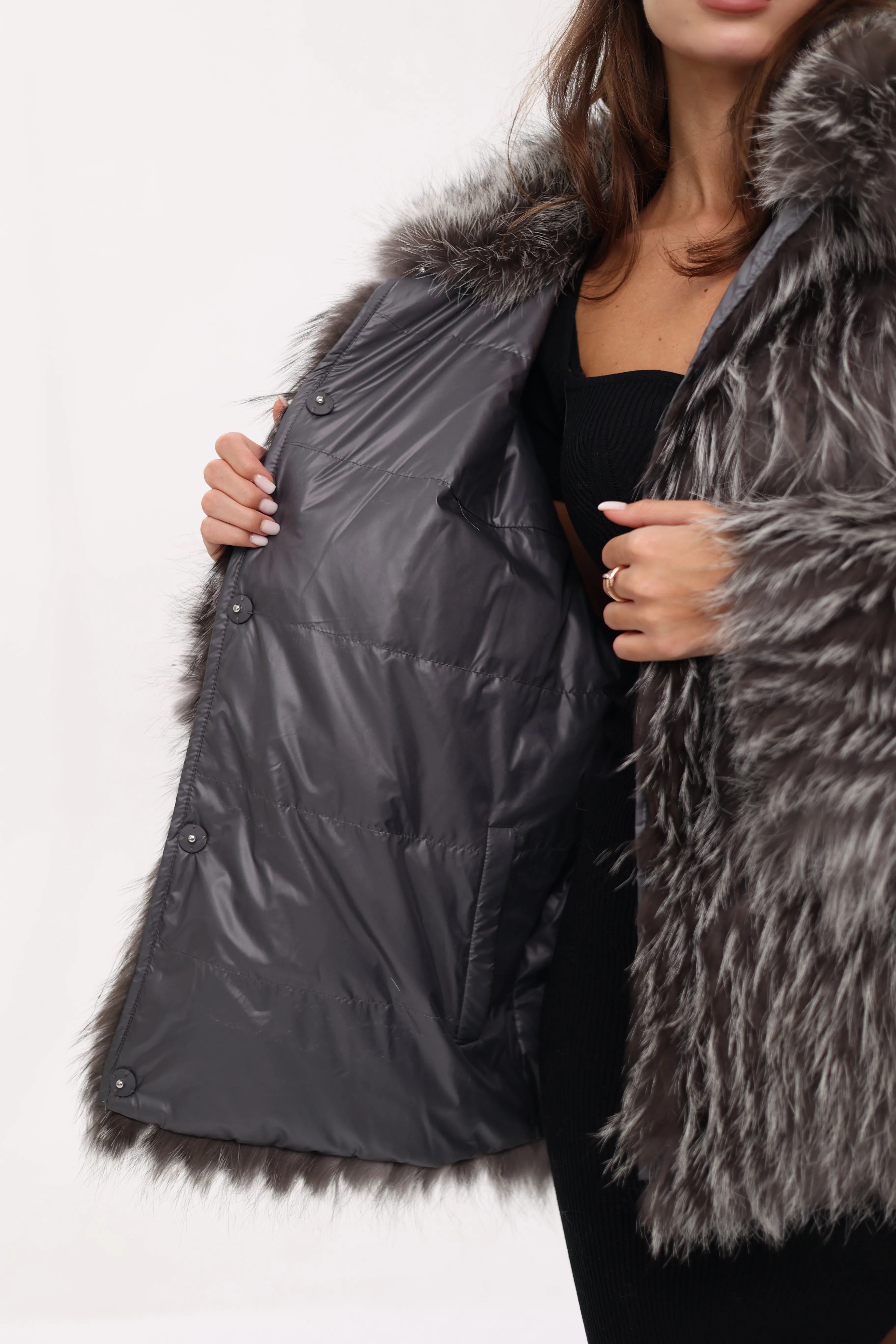 Reversible Genuine Silver Fox  Down Fill Coat