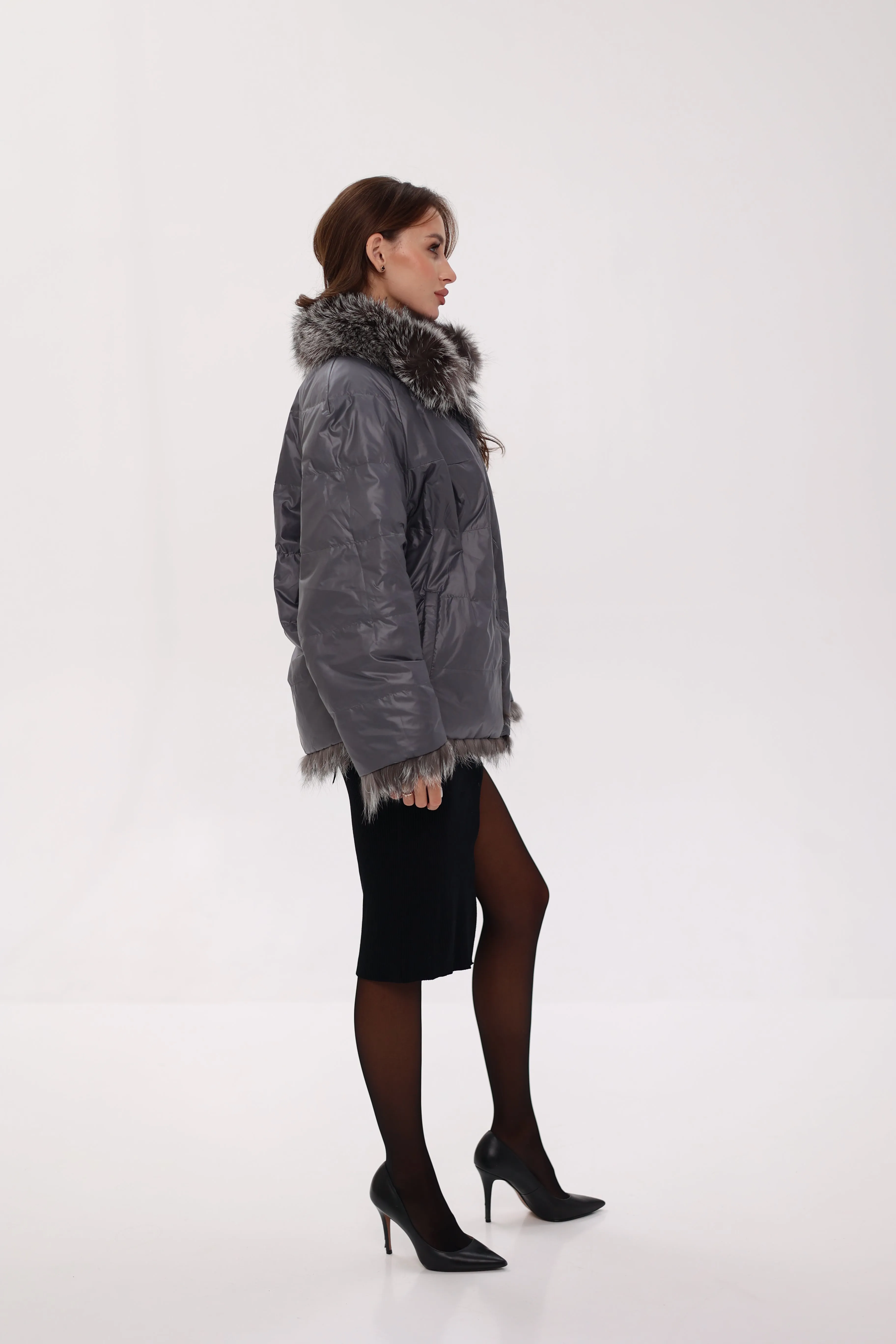 Reversible Genuine Silver Fox  Down Fill Coat