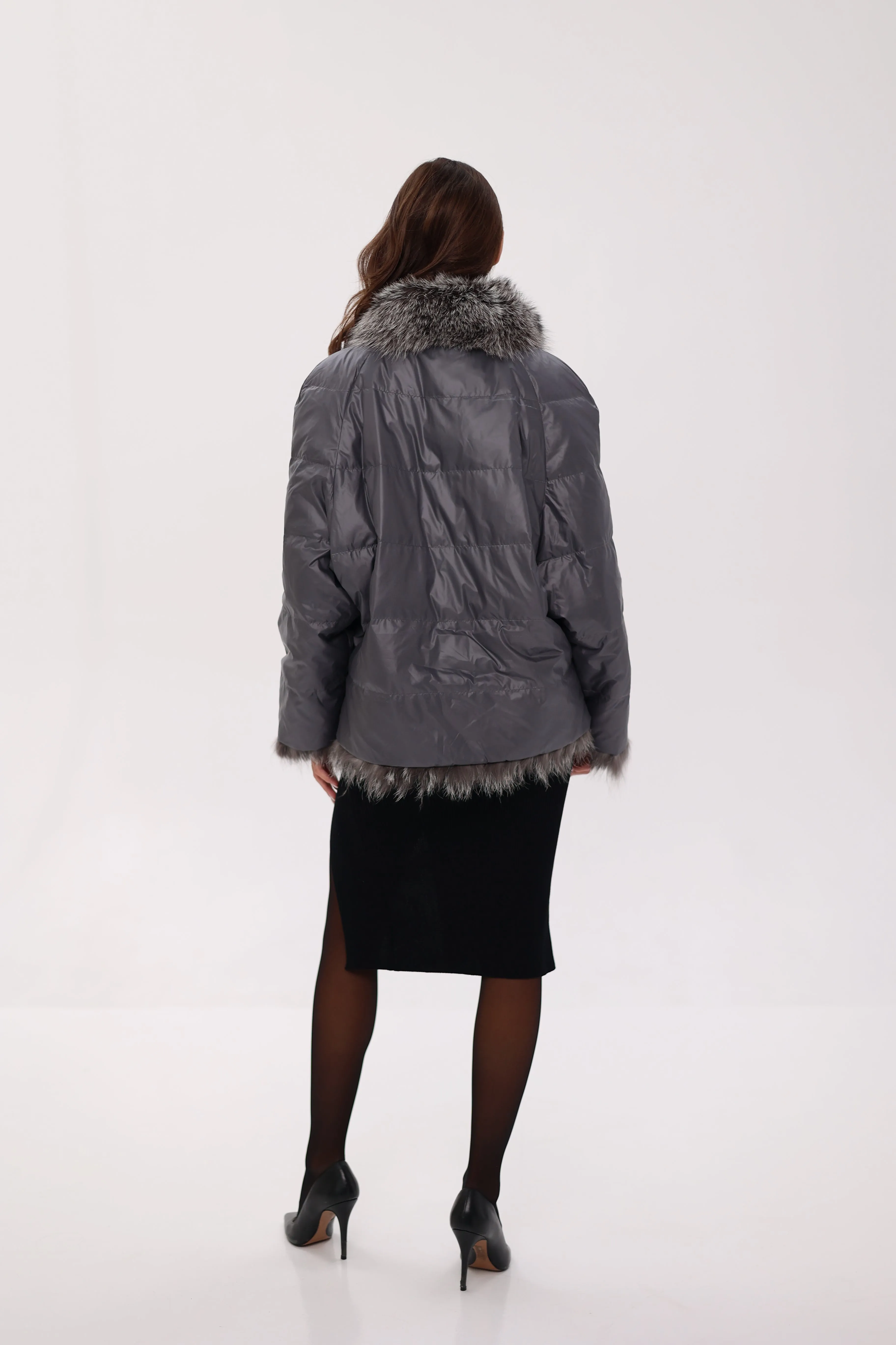 Reversible Genuine Silver Fox  Down Fill Coat