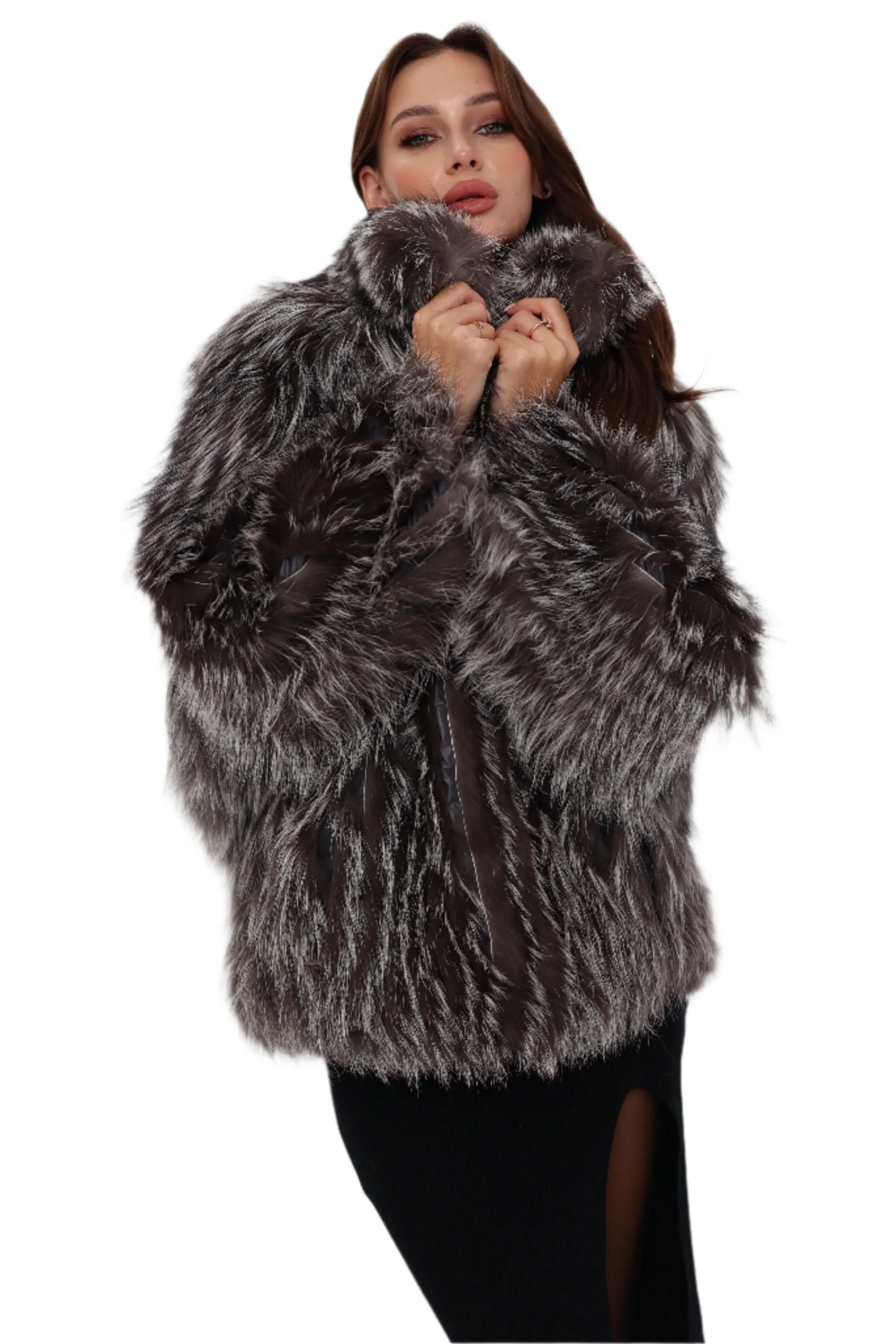 Reversible Genuine Silver Fox  Down Fill Coat