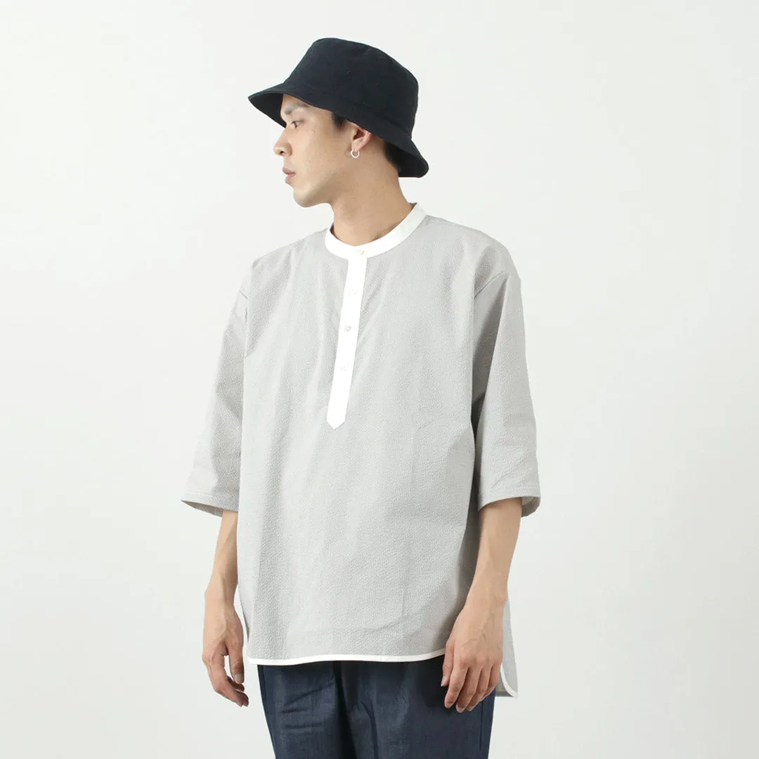 ROCOCO / Woven seersucker henley neck T-shirt