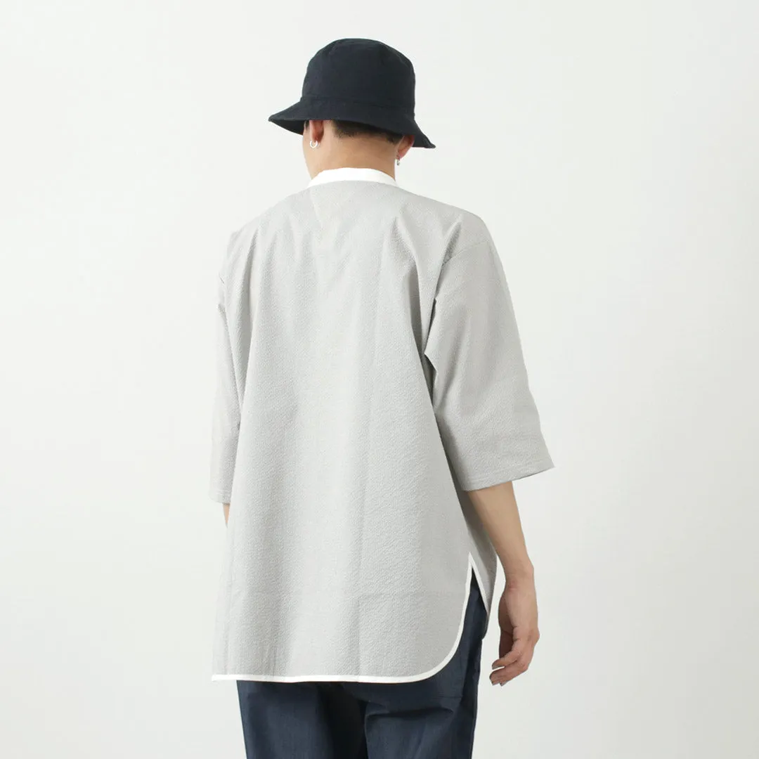 ROCOCO / Woven seersucker henley neck T-shirt