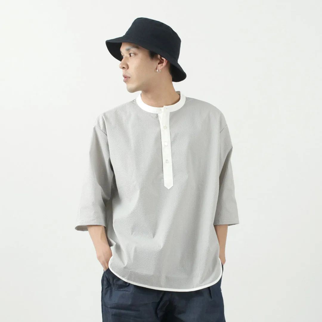 ROCOCO / Woven seersucker henley neck T-shirt