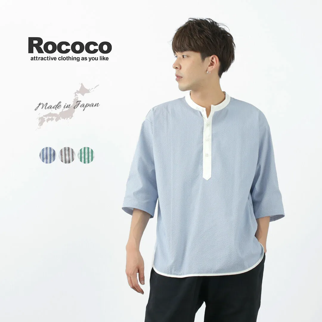 ROCOCO / Woven seersucker henley neck T-shirt