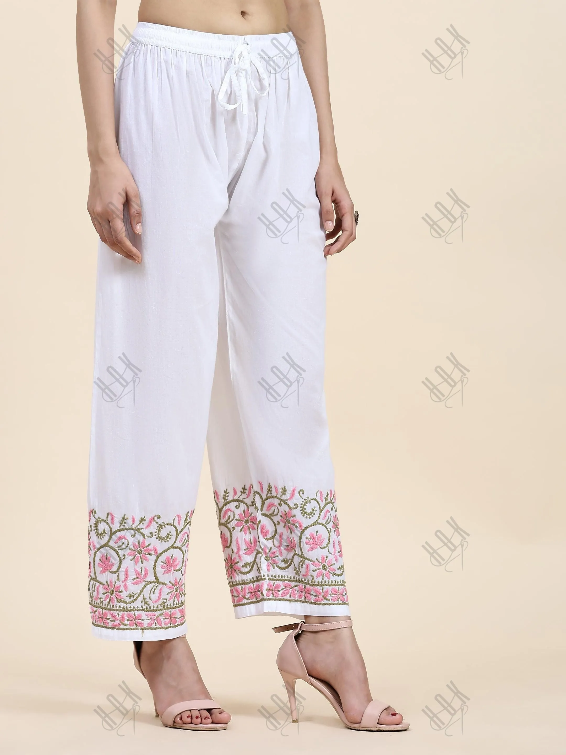 Samma  Chikankari Hand Embroidery Cotton Trouser MultiColour