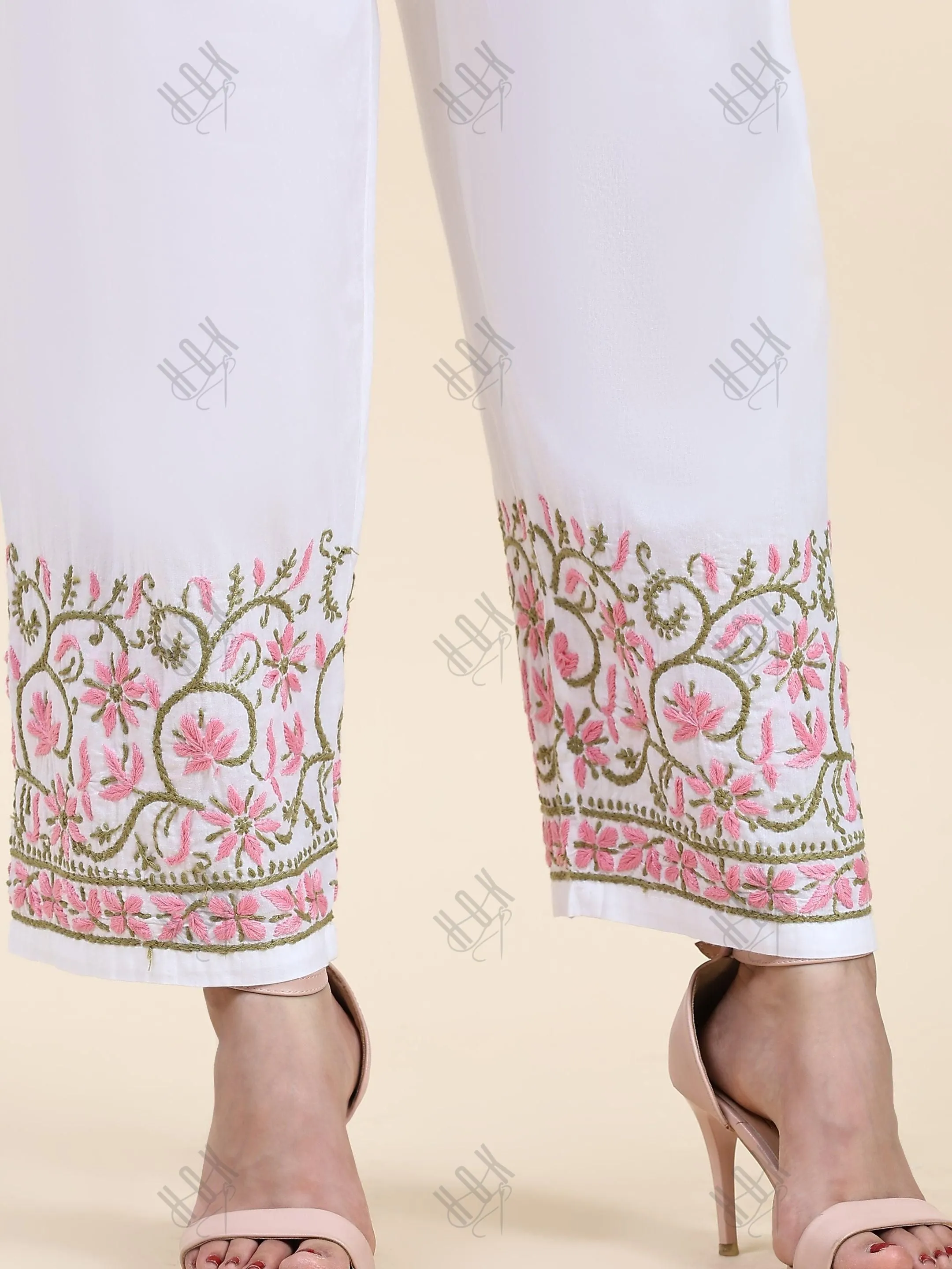 Samma  Chikankari Hand Embroidery Cotton Trouser MultiColour