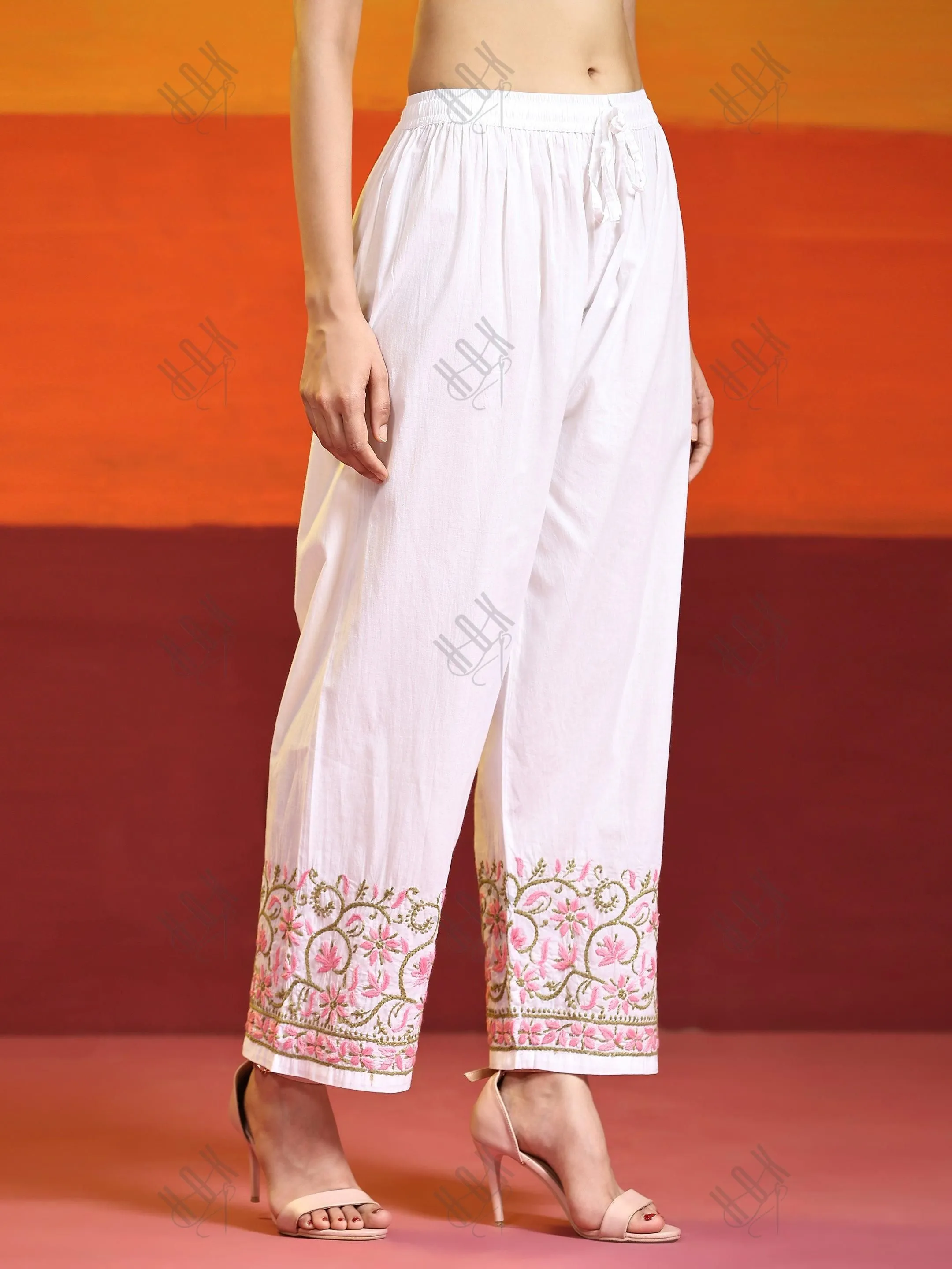 Samma  Chikankari Hand Embroidery Cotton Trouser MultiColour