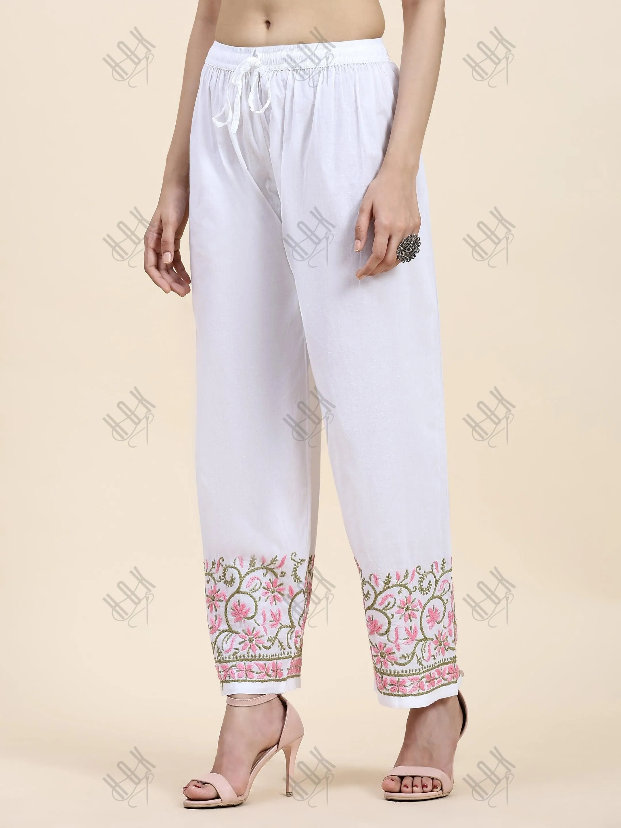 Samma  Chikankari Hand Embroidery Cotton Trouser MultiColour