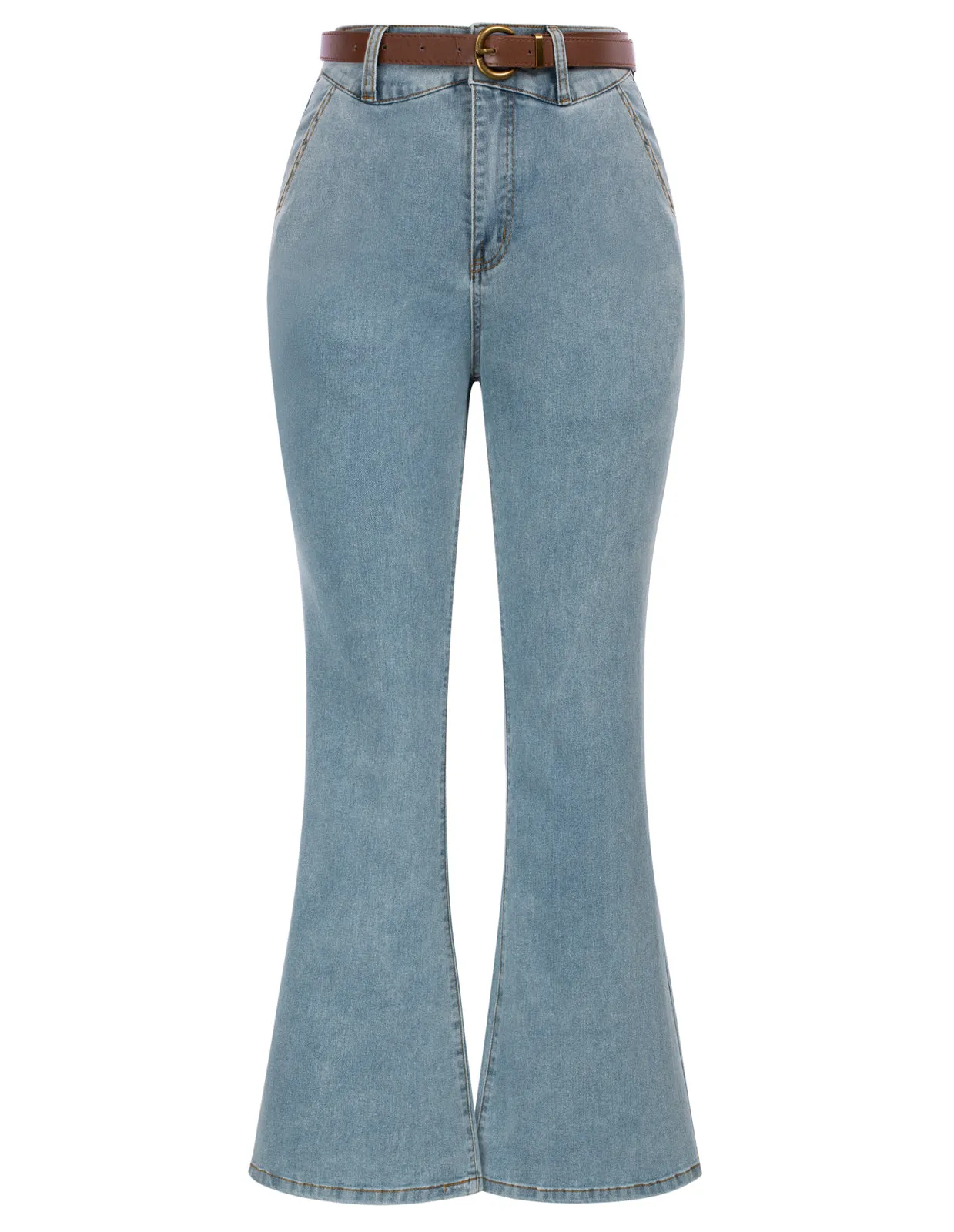 Seckill Offer⌛Vintage High Waisted Flare Jeans with Belt Bootcut Stretchy Denim Pants