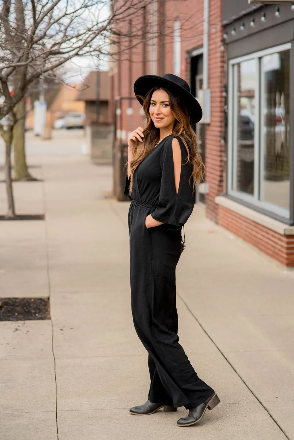 Slit Sleeve Wrap Jumpsuit