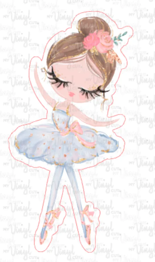 Sticker 2F Ballerina Blue Dress with Brown Hair