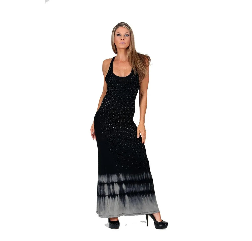 Studded Maxi Dress with Tie-Dye Hem 153999