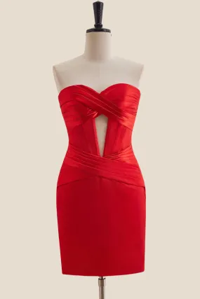 Sweetheart Red Twist Bodycon Short Dress