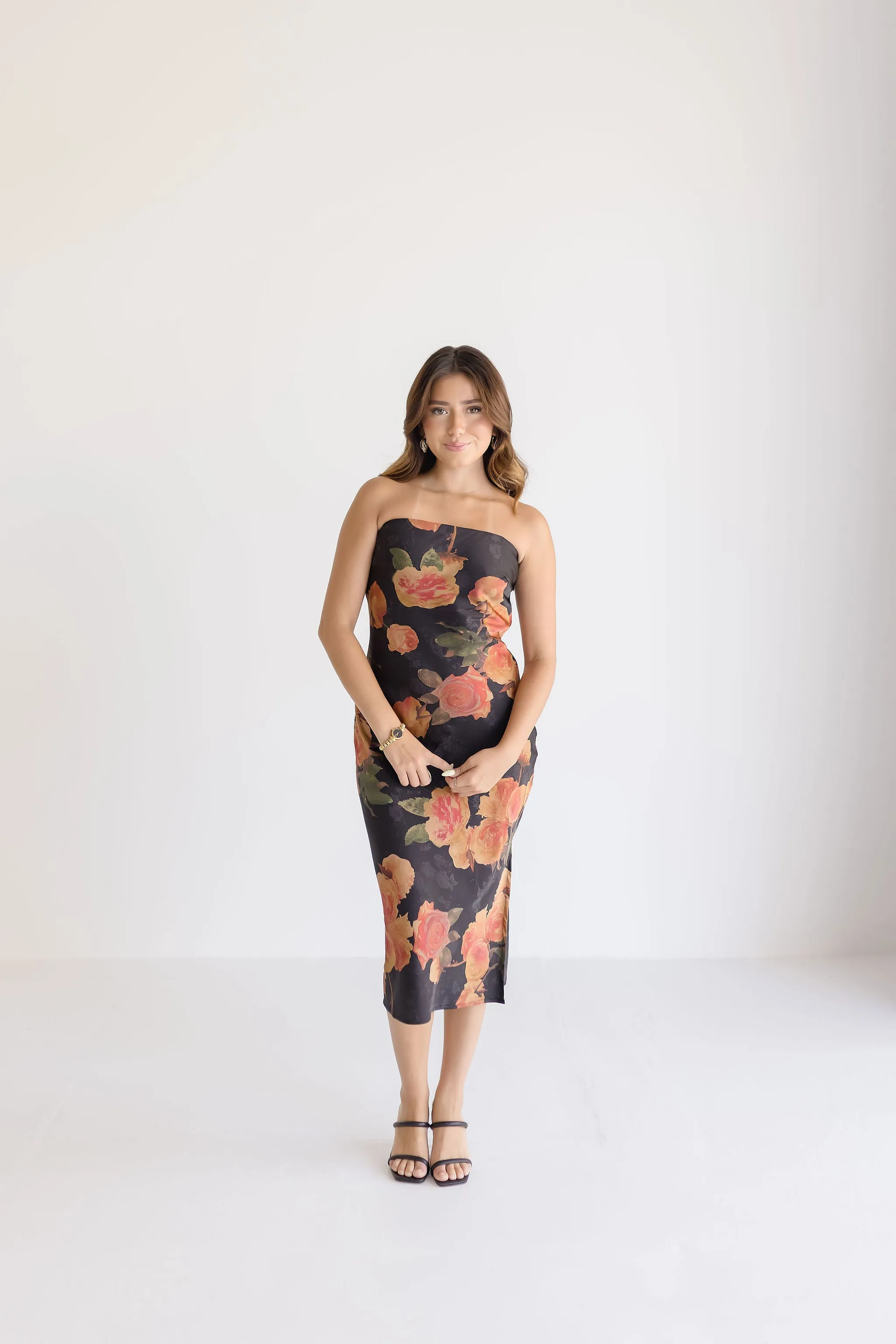 Sylvie Sleeveless Floral Print Tube Maxi Dress Black