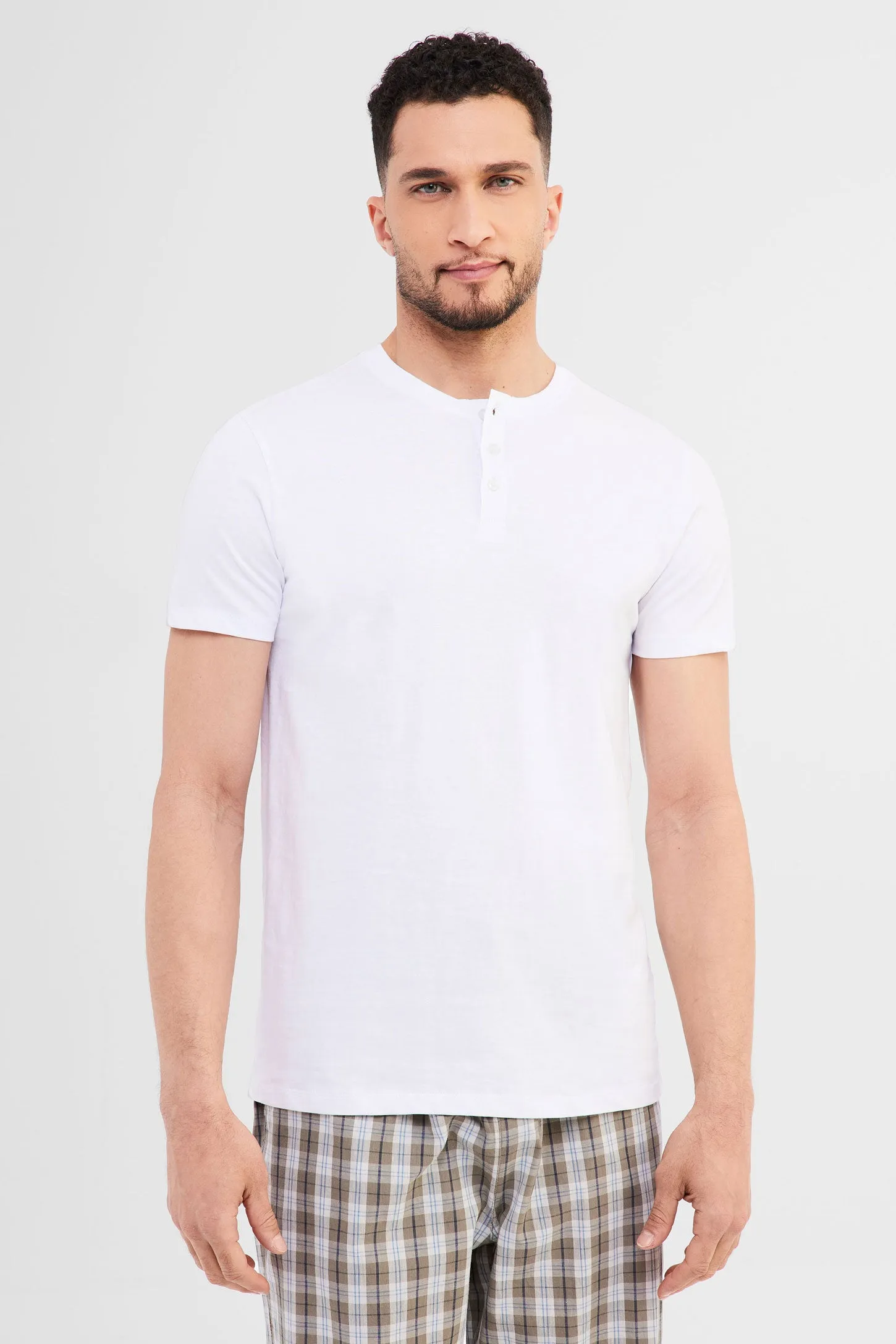 T-shirt Henley pyjama en coton - Homme