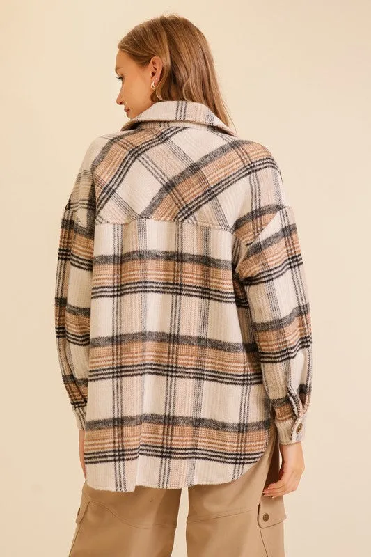 Taupe/Black Fall Vibes Plaid Print Shacket