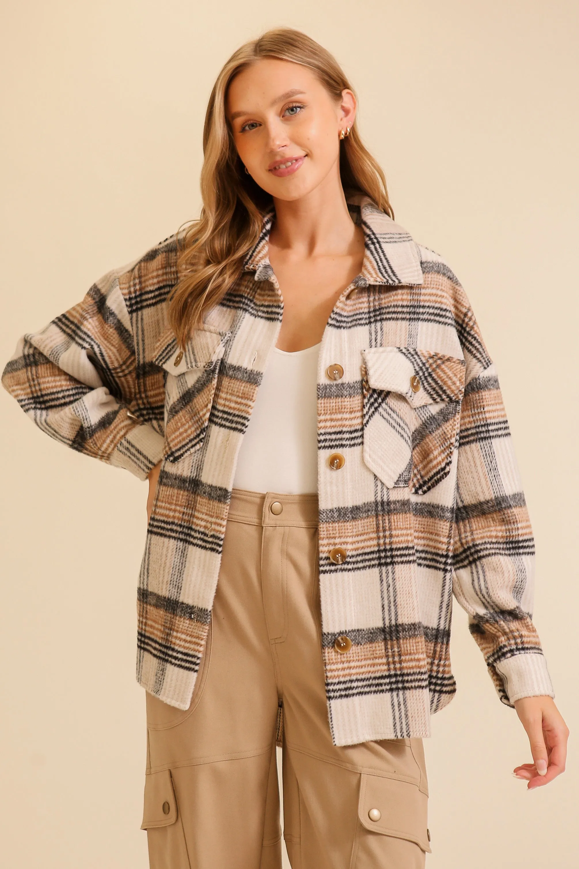 Taupe/Black Fall Vibes Plaid Print Shacket