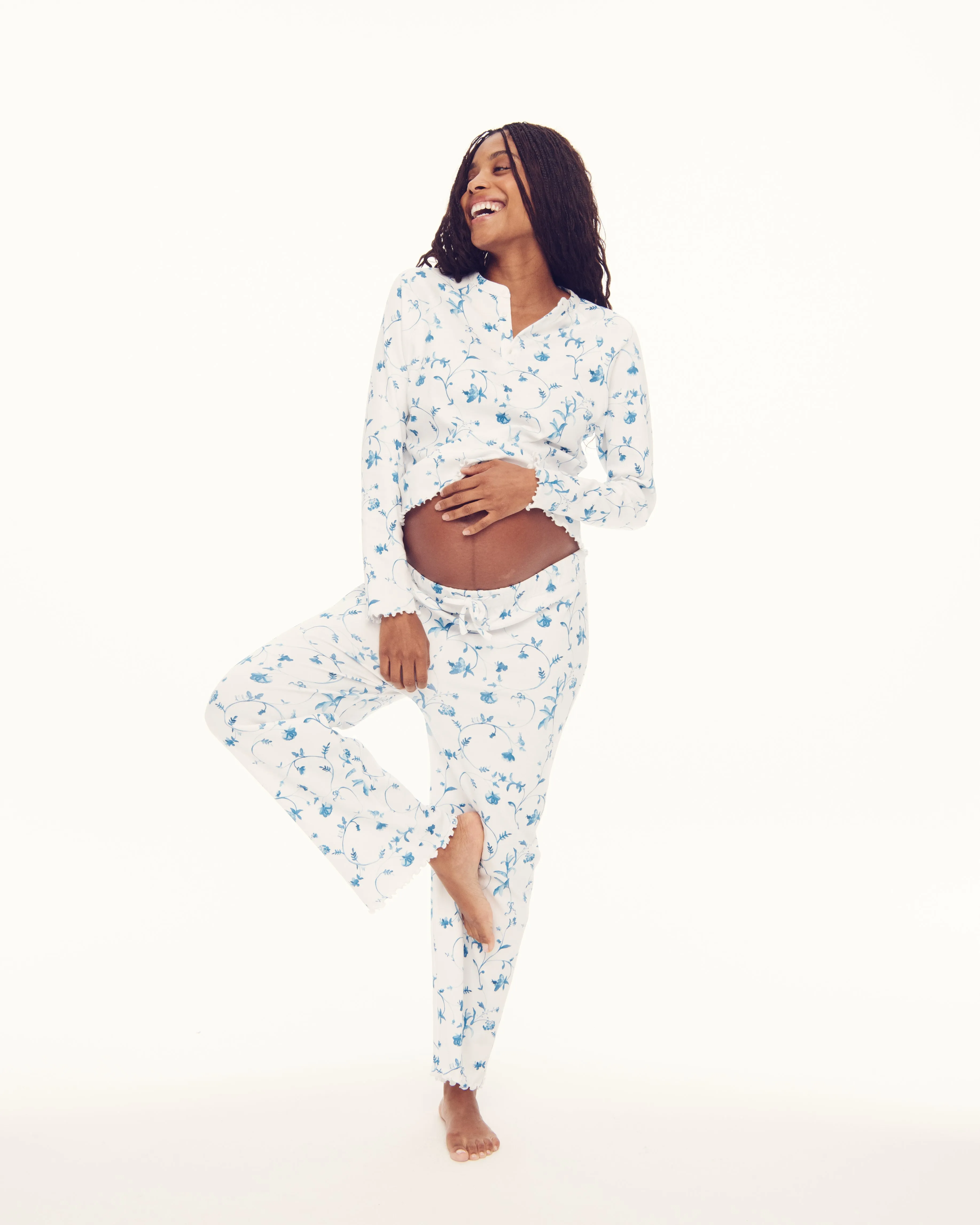 The Maternity Olivia Pajama Set - Blue Botanical