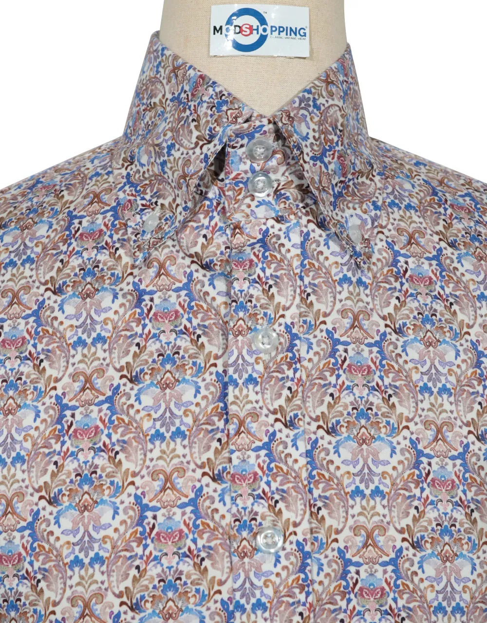 This Shirt Only - Brown and Blue Floral Shirt Size M