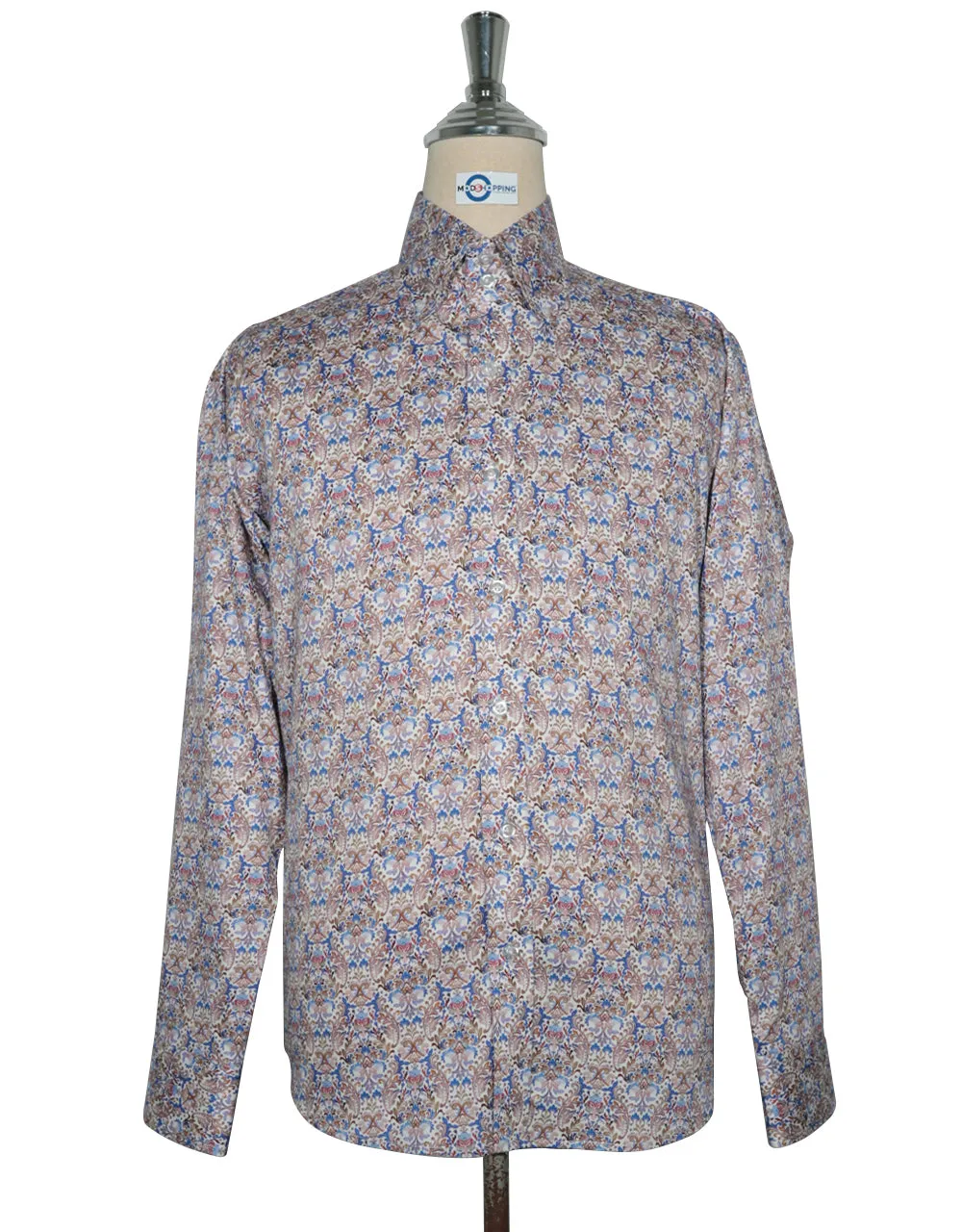 This Shirt Only - Brown and Blue Floral Shirt Size M