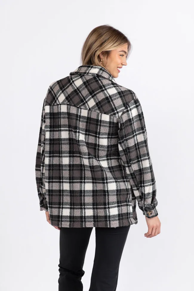 Through The Leaves Black Plaid Sherpa Shacket SALE