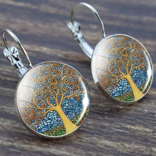 Tree of Life Silver Hoops Earrings Women Everyday Earrings