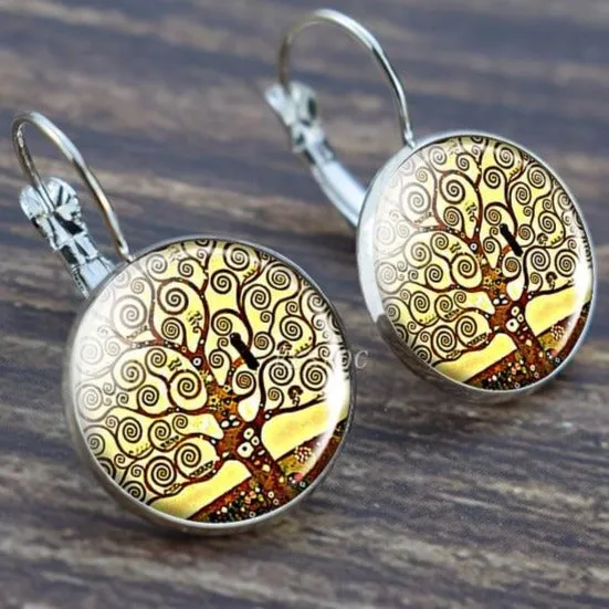 Tree of Life Silver Hoops Earrings Women Everyday Earrings