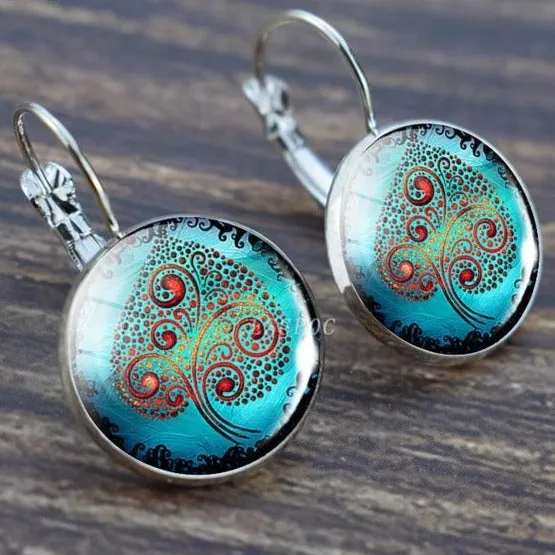 Tree of Life Silver Hoops Earrings Women Everyday Earrings