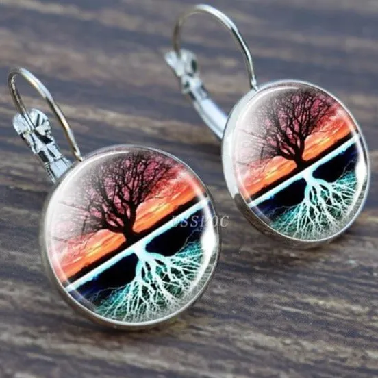 Tree of Life Silver Hoops Earrings Women Everyday Earrings