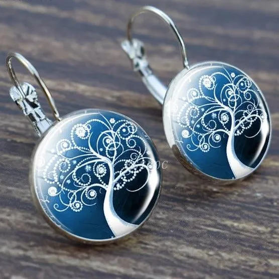 Tree of Life Silver Hoops Earrings Women Everyday Earrings