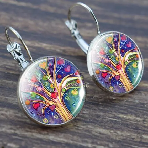 Tree of Life Silver Hoops Earrings Women Everyday Earrings