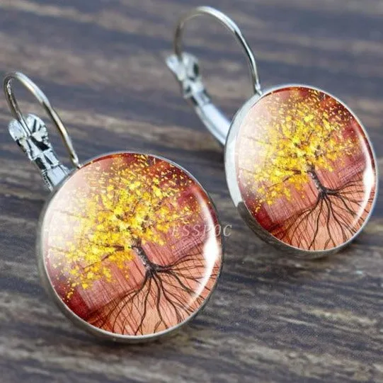 Tree of Life Silver Hoops Earrings Women Everyday Earrings