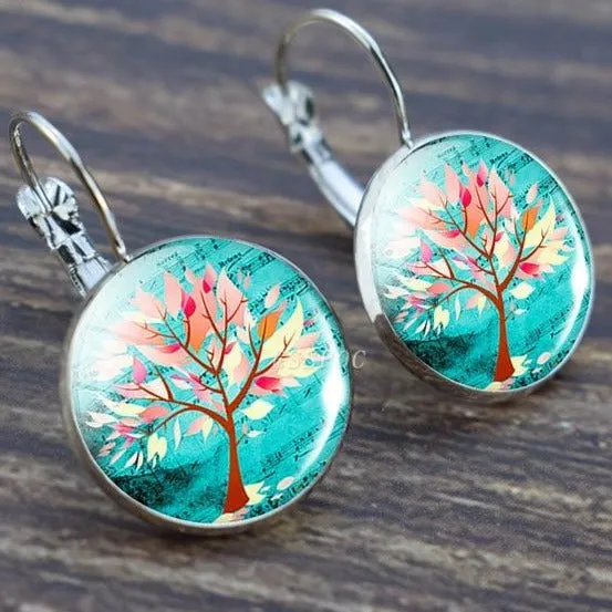 Tree of Life Silver Hoops Earrings Women Everyday Earrings