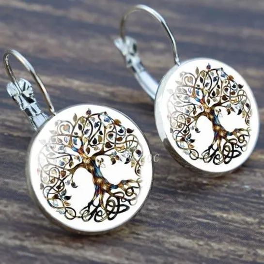 Tree of Life Silver Hoops Earrings Women Everyday Earrings