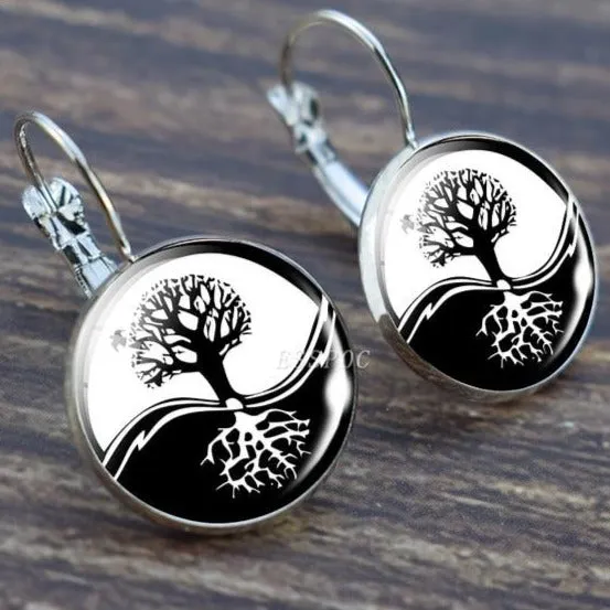 Tree of Life Silver Hoops Earrings Women Everyday Earrings